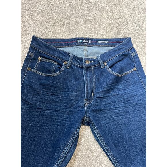 MB Studio Jeans Womens Size 32 x 30 Blue Dark Wash Denim Slim Straight - Picture 4 of 11